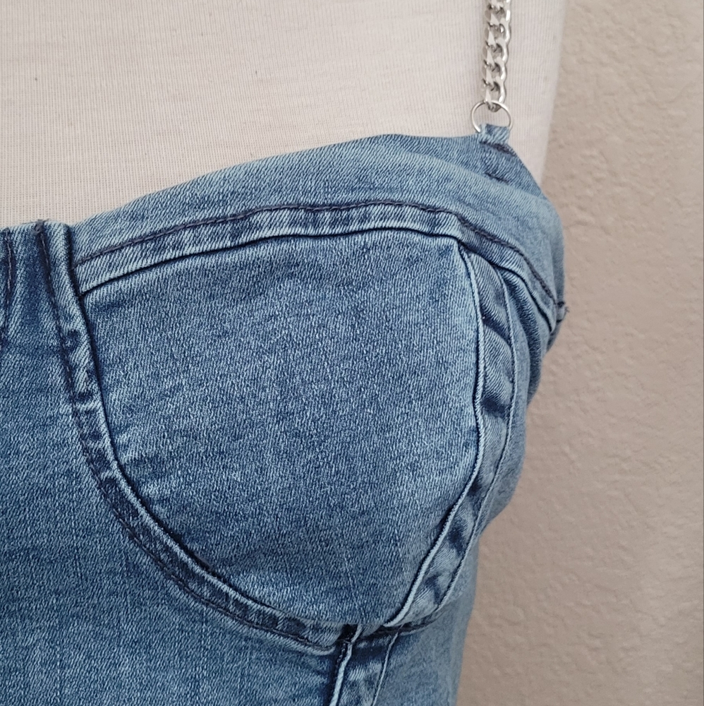 Guess Denim Bustier, L, Medium Wash - Picture 5 of 8